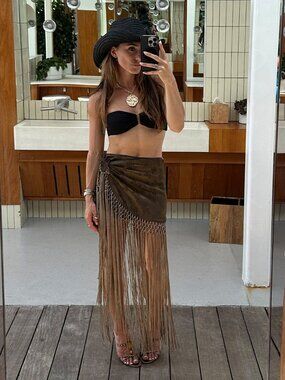 12th Tribe Esmi Olive Fringe Skirt Size M